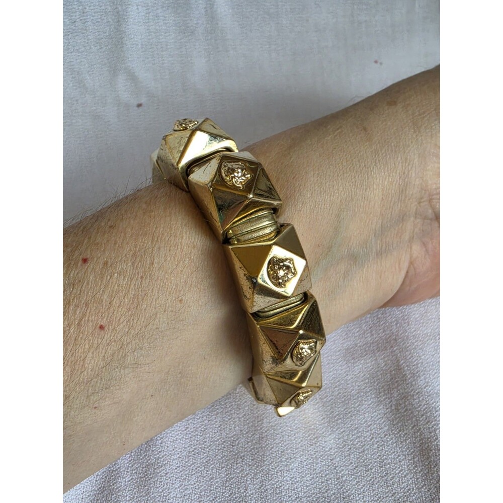Vtg Gianni Versace Gold Tone Chunky Pyramid Links Medusa Bracelet - Picture 11 of 15